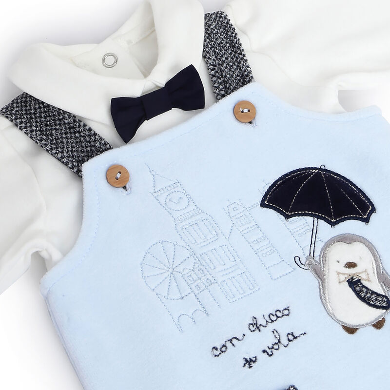 Boys Light Blue Applique Bodysuit with Long Overall image number null